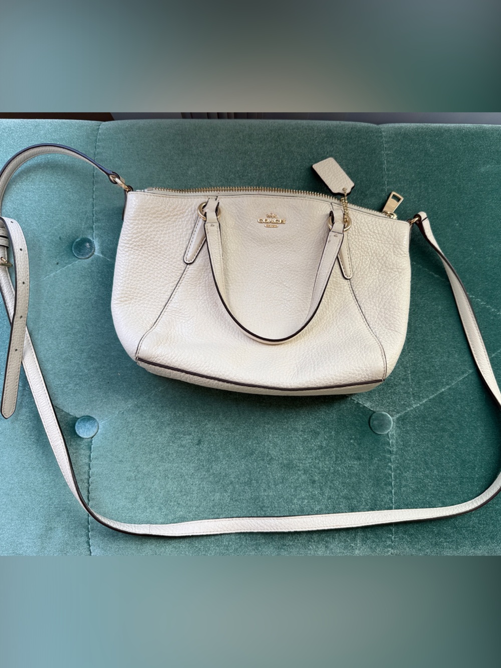 Coach Mini Kelsey Satchel in Chalk White Pebbled Leather - F57563